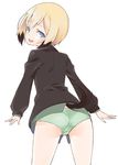  :d blonde_hair blue_eyes erica_hartmann highres jacket open_mouth panties simple_background smile solo strike_witches tail tsukasa_takashi underwear white_background world_witches_series 