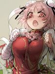  bandages blush breasts double_bun fang geppewi ibaraki_kasen large_breasts looking_at_viewer open_mouth pink_eyes pink_hair revision short_hair sketch solo touhou 