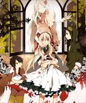  3girls akina422 bad_id bad_pixiv_id black_hair blonde_hair bunny closed_eyes deer dress dual_persona flower hair_flower hair_ornament hood hoodie kagerou_project kozakura_marry kozakura_shion leaf long_hair mother_and_daughter multiple_boys multiple_girls red_eyes seto_kousuke short_hair smile souzou_forest_(vocaloid) time_paradox very_long_hair 