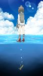  blue_sky brown_hair cannon cloud day dress hat highres horns kantai_collection machinery sailor_dress short_hair sky solo standing standing_on_liquid tsukamoto_minori water white_dress yukikaze_(kantai_collection) 