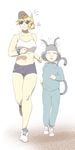  alternate_costume alternate_hairstyle animal_ears baseball_cap blonde_hair blush bra breasts brown_hair chestnut_mouth collarbone exercise extra_ears grey_hair hat jogging kokoyashi large_breasts looking_at_viewer midriff mouse_ears mouse_tail multicolored_hair multiple_girls navel nazrin open_mouth shorts smile sports_bra sunglasses sweatband tail toramaru_shou touhou track_suit two-tone_hair underwear white_bra 