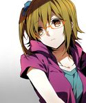  bespectacled blonde_hair brown_eyes glasses hood hoodie kagerou_project kisaragi_momo long_hair side_ponytail solo white_background wonoco0916 