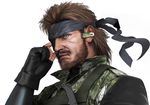  3d bandana beard big_boss blue_eyes brown_hair camouflage earpiece eyepatch facial_hair gloves metal_gear_(series) metal_gear_solid_peace_walker mullet mustache naked_snake realistic sony walkman 