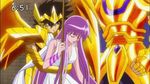  animated animated_gif character_request close_eyes eyes_closed hair harbinger kido_saori lowres purple saint_seiya seiya sexually_suggestive 