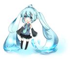  ahoge aqua_eyes aqua_hair chibi detached_sleeves hatsune_miku long_hair necktie oumi_hi skirt solo thighhighs twintails very_long_hair vocaloid water white_background 