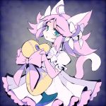  1girl animal_ears bell bow cat_ears cat_tail dress elbow_gloves gloves green_eyes jingle_bell long_hair mad_mew_mew magical_girl pink_hair pink_ribbon puffy_short_sleeves puffy_sleeves ribbon short_sleeves solo tail undertale 