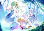  blue_hair bow cirno closed_eyes daiyousei dice dress green_eyes green_hair hair_bow ice ice_wings long_hair multiple_girls open_mouth playing_games ribbon short_hair side_ponytail smile sumi_keiichi table touhou wings 