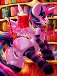  absurd_res anus book butt dimwitdog easter egg equine eyewear female feral friendship_is_magic fur glasses hair hi_res holidays horn inside legwear levitation magic mammal my_little_pony open_mouth purple_eyes purple_fur purple_hair pussy solo striped_thigh_highs thigh_highs twilight_sparkle_(mlp) winged_unicorn wings 