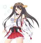  bad_id bad_pixiv_id blush bow brown_eyes brown_hair haruna_(kantai_collection) headwear japanese_clothes kantai_collection long_hair nontraditional_miko ro-ichi skirt smile solo 