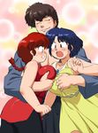  2girls blue_eyes blue_hair blush braid breast_grab breasts chinese_clothes closed_eyes dress genderswap genderswap_(mtf) grabbing grabbing_from_behind kunou_tatewaki mage_(harumagedon) multiple_girls open_mouth ranma-chan ranma_1/2 red_hair saotome_ranma shirt single_braid sleeveless sleeveless_dress sleeveless_shirt surprised sweatdrop tangzhuang tendou_akane yellow_dress 