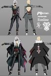  ankle_boots back_cutout blonde_hair boots breasts character_profile character_sheet cleavage coat contrapposto eu03 fingerless_gloves gloves grey_background jacket large_breasts multiple_views nail_polish original scarf short_hair standing sunglasses 