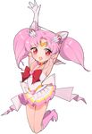  arm_behind_head arm_up armpits back_bow bad_id bad_pixiv_id bishoujo_senshi_sailor_moon boots bow chibi_usa choker full_body heart heart_choker magical_girl multicolored multicolored_clothes multicolored_skirt open_mouth pink_footwear pink_hair pink_sailor_collar red_eyes ribbon sailor_chibi_moon sailor_collar sailor_senshi_uniform short_hair skirt solo super_sailor_chibi_moon tiara transparent_background twintails uttao 