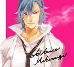  areno blue_hair cigarette kill_la_kill male_focus mikisugi_aikurou necktie smile smoke smoking solo 