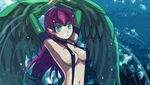  armpits arms_up blue_eyes breasts cleavage duel_monster feathered_wings feathers harpie_lady harpy kihato long_hair medium_breasts monster_girl red_hair slingshot_swimsuit solo swimsuit wings yuu-gi-ou yuu-gi-ou_duel_monsters 