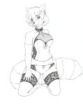  2018 ailurid anthro black_and_white clothed clothing ear_piercing female fully_clothed fur hair lace lingerie longinius mammal monochrome panties piercing pinup pose red_panda smile solo underwear 