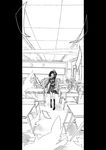  black_hair classroom greyscale hair_ornament hairclip highres kagerou_project long_hair mochimochi_(papaiya777) monochrome paper pillarboxed scarf school_uniform serafuku solo tateyama_ayano 