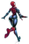  ass backboob bad_id bad_pixiv_id bodysuit breasts from_behind highres large_breasts marvel mask running simple_background skin_tight solo space_jin spider-girl spider-man_(series) superhero white_background 