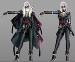  ankle_boots blonde_hair boots breasts cleavage coat contrapposto eu03 fingerless_gloves gloves grey_background jacket large_breasts multiple_views nail_polish original scarf short_hair standing sunglasses variations 
