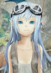  blue_eyes blue_hair fish fish_girl goggles goggles_on_head highres looking_at_viewer md5_mismatch mermaid monster_girl original pointy_ears slit_pupils 