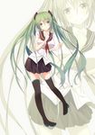  alternate_costume aqua_eyes black_legwear blush boots breasts green_hair hatsune_miku highres large_breasts long_hair school_uniform serafuku skirt smile solo thigh_boots thighhighs tianya_beiming twintails vocaloid zettai_ryouiki zoom_layer 