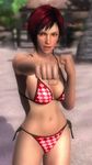  1girl 3d beach bikini brown_eyes dead_or_alive dead_or_alive_5 mila_(dead_or_alive) red_hair 