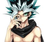  alternate_color alternate_eye_color alternate_hair_color cape dark_persona fingernails green_eyes long_fingernails male_focus multicolored_hair official_style one_eye_closed sakana_(ousamandnd) scar shirtless slit_pupils solo spiked_hair upper_body white_background yami_yuugi yuu-gi-ou yuu-gi-ou_duel_monsters 