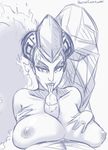  breast_press breasts collarbone deep_skin fellatio forehead_protector gerudo highres huge_breasts licking live_for_the_funk long_hair monochrome nipples nude oral paizuri penis precum sketch solo_focus the_legend_of_zelda the_legend_of_zelda:_ocarina_of_time tongue tongue_out tsurime twinrova twintails uncensored watermark web_address 