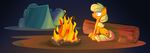  absurd_res applejack_(mlp) blonde_hair bush camp campsite cowboy_hat cutie_mark equine female fire foxy-noxy friendship_is_magic glowing hair hat hi_res horse log mammal my_little_pony pony sitting solo stone tent wood 