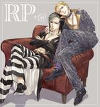  bad_id bad_pixiv_id blonde_hair couch grey_hair hat jojo_no_kimyou_na_bouken multiple_boys pants prosciutto risotto_nero striped striped_pants yukiji 