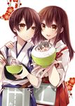  &gt;_&lt; 4girls :&gt; :o akagi_(kantai_collection) bad_id bad_pixiv_id blush bowl brown_eyes brown_hair chibi chopsticks closed_eyes food food_on_face grey_hair hairband hakama_skirt hand_on_another's_shoulder in_food japanese_clothes kaga_(kantai_collection) kantai_collection long_hair minigirl multiple_girls muneate ribbon rice rice_bowl rice_on_face sakura_yuki_(clochette) short_hair shoukaku_(kantai_collection) side_ponytail silver_hair skirt tasuki twintails zuikaku_(kantai_collection) 