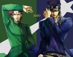  blue_eyes emerald gakuran green_eyes hat jojo_no_kimyou_na_bouken justanotherkid kakyouin_noriaki kuujou_joutarou male_focus multiple_boys red_hair school_uniform 