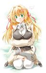  1girl ada_vessalius blonde_hair blush breasts cat green_eyes long_hair pandora_hearts ribbon 