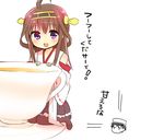  1girl admiral_(kantai_collection) ahoge bad_id bad_pixiv_id bare_shoulders brown_hair chibi comic cup detached_sleeves double_bun hair_ornament hairband headgear japanese_clothes kantai_collection kongou_(kantai_collection) long_hair nontraditional_miko ouhara_lolong size_difference tea teacup translated 