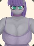  anthro anthrofied blush breasts cbatie11 cleavage clothed clothing equine eyeshadow female friendship_is_magic green_eyes grey_skin hair horse looking_at_viewer make_up makeup mammal maud_pie_(mlp) my_little_pony neck_collar plain_background pony purple_hair solo violet_shirt 