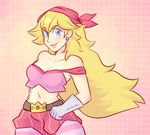  bandana bare_shoulders blonde_hair blue_eyes breasts captain_syrup cleavage cosplay crop_top earrings gloves jewelry long_hair mario_(series) medium_breasts midriff off_shoulder pantyhose pizzaday princess_peach smile solo super_mario_bros. wario_land white_gloves 
