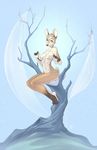  5_fingers anthro black_nose breasts cervine deer female looking_at_viewer mammal nipples nude pillow sitting solo tree yulliandress 
