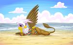  beach bikini female feral friendship_is_magic gilda_(mlp) gryphon hi_res lying my_little_pony mysticalpha on_side seaside solo swimsuit 