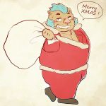  2018 anthro belly blush boar brown_fur christmas clothed clothing dysk3 english_text fur gouryou holidays male mammal mohawk overweight overweight_male pants porcine simple_background solo text tokyo_afterschool_summoners video_games 