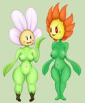  blush breasts female flora_fauna flower freckles green_nipples green_skin pussy red_eyes swizzle thick_thighs wide_hips 