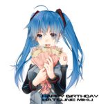  ahoge bad_id bad_pixiv_id birthday blue_eyes blue_hair bouquet character_name detached_sleeves flower happy_birthday hatsune_miku long_hair shiranori smile solo twintails vocaloid 