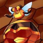  commentary english_commentary honeycomb_(pattern) honeycomb_background looking_at_viewer no_humans pokemon pokemon_(creature) solo vespiquen vixivulpixel 