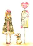  alice_in_wonderland book bus_stop coat flower hat iinuma_chika red_flower red_rose rose sign solo traditional_media watercolor_(medium) white_rabbit 