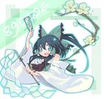  alternate_color aqua_eyes bare_shoulders bell black_hair bow cherry_blossoms colorized commentary_request detached_sleeves gohei hair_bow hakurei_reimu holding jingle_bell long_hair looking_at_viewer morino_hon ofuda oinari_(tensaizoku) open_mouth ponytail short_hair smile solo touhou upper_body white_sleeves 