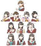  6+girls :d ;) absurdres animification aqua_neckerchief black_gloves black_hair blunt_bangs blunt_ends bob_cut brown_cardigan brown_dress brown_hair cardigan character_name claw_pose closed_mouth collarbone commentary_request dress finger_to_mouth flower flower_knot gloves grin gyaru_v hair_flower hair_ornament hair_ribbon half_gloves hanamiya_nina hasu_no_sanrenka hasu_no_shoushihenkei hasu_no_sora_school_uniform hayama_fuka head_tilt heart highres hood hood_down hooded_jacket jacket jellyfish_cut kan_kanna kurusu_rin link!_like!_love_live! long_hair long_sleeves love_live! miyake_miu multiple_girls neckerchief nirei_nozomi nonaka_kokona one_eye_closed open_cardigan open_clothes open_jacket open_mouth own_hands_together parted_lips pink_flower pink_jacket pink_ribbon puripuri_hurai rabbit_hair_ornament real_life red_flower red_neckerchief ribbon sailor_collar sailor_dress sakurai_hina sasaki_kotoko school_uniform shindou_amane short_hair simple_background smile steepled_fingers tassel tassel_hair_ornament tsukine_kona turtleneck twintails two_side_up v voice_actor white_background white_sailor_collar winter_uniform yellow_neckerchief 