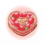  cat chai_(drawingchisanne) chocolate commentary_request cream food food-themed_creature food_focus fruit gradient_background heart heart-shaped_food no_humans original paris-brest radial_gradient_background strawberry strawberry_slice 