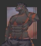 absurd_res anthro black_nipples blue_eyes clothed clothing echo_(game) echo_(series) echo_project flynn_moore gila_monster helodermatid hi_res lizard male muscular muscular_anthro muscular_male nipples reptile scalie signature solo topless topless_anthro topless_male vveebuu