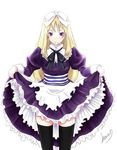  apron axis_powers_hetalia bad_id bad_pixiv_id bear_beard belarus_(hetalia) black_legwear blonde_hair bow dress dress_lift hair_bow long_hair petticoat purple_eyes skindentation solo thighhighs zettai_ryouiki 