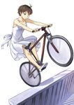  bare_shoulders bicycle dress ground_vehicle idolmaster idolmaster_(classic) inu_(aerodog) kikuchi_makoto legs no_socks railing solo sundress wheelie 