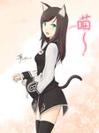  animal_ears bandages black_hair blush breasts cat_ears cat_tail dan_(kumadan) fang fantasy_earth_zero green_eyes long_hair medium_breasts skirt solo tail thighhighs zettai_ryouiki 