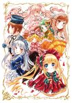  absurdres bad_id bad_pixiv_id blonde_hair bow hanekoto highres hina_ichigo kanaria kirakishou multiple_girls pink_bow rozen_maiden shinku siblings sisters souseiseki suigintou suiseiseki traditional_media twins watercolor_(medium) 